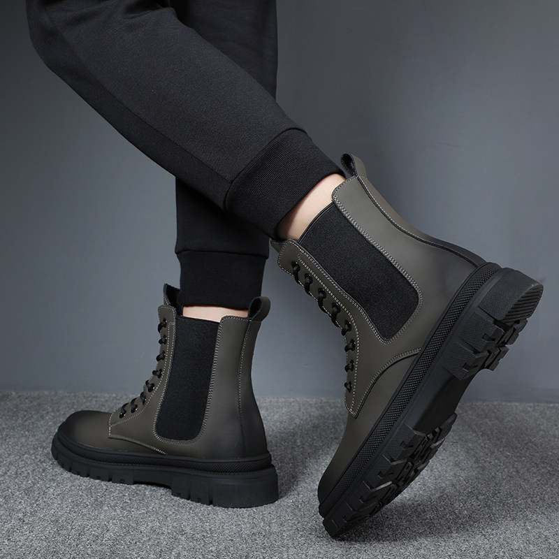 CHELSEA BOOTS MENS FALL|WINTER FLEECE HIGH-TOP BOOTS MENS ENGLISH MARTIN BOOTS MENS CHIMNEY LEATHER BOOTS CARGO BOOTS TRENDS
