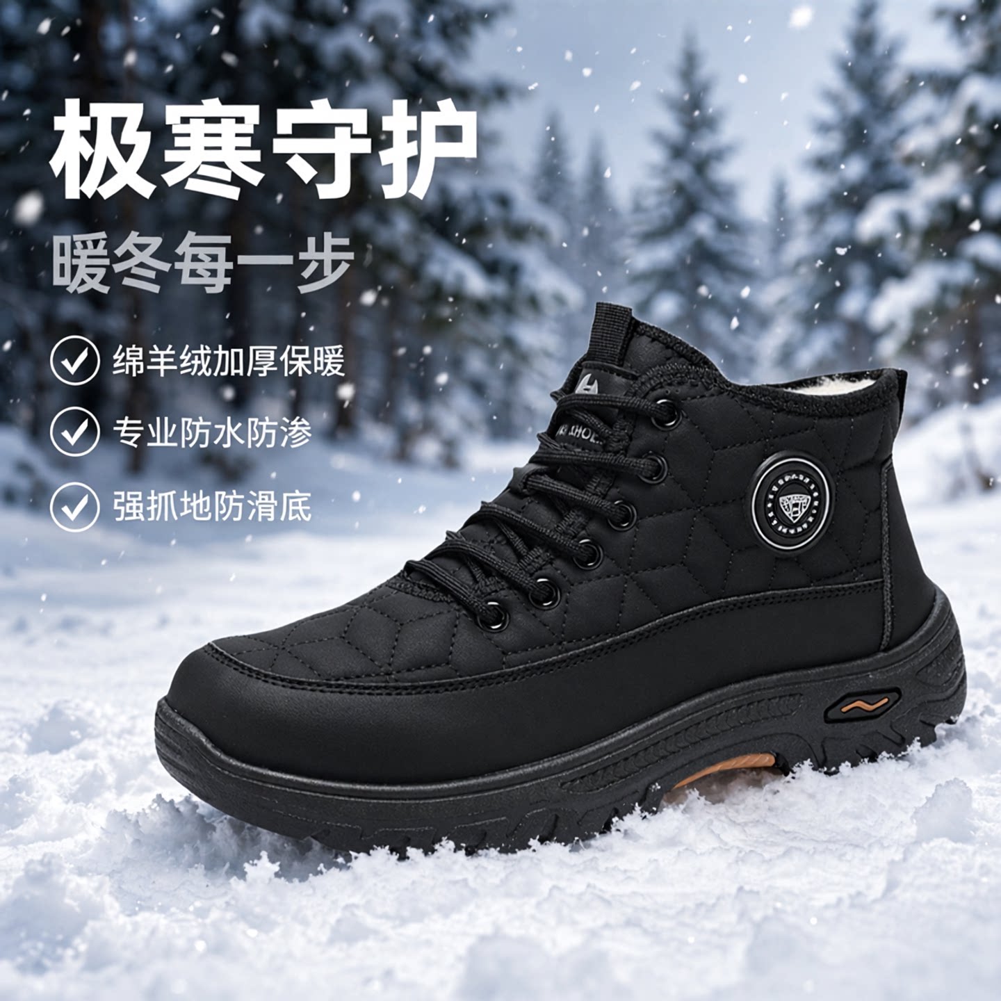 华歌韵冬季雪地靴男款绵羊毛加绒加厚保暖棉鞋防水防滑高帮工装鞋图片
