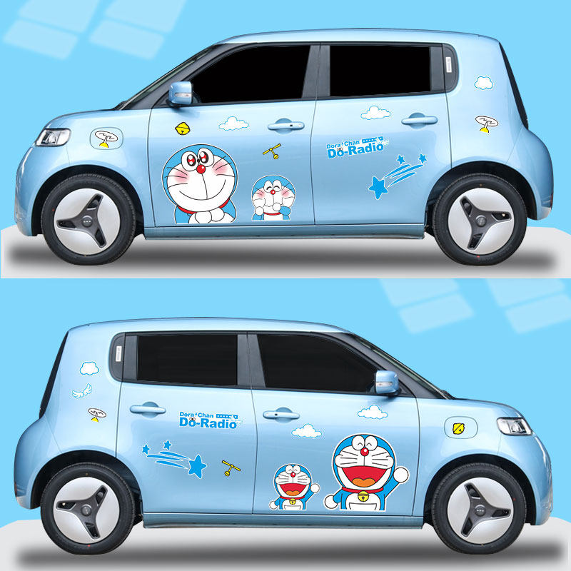 适用欧拉r2白猫车贴迷你改装叮当猫车身拉花可爱卡通装饰汽车贴纸