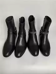 Slp Chelsea Buckle Chain Boots Trendy Pointed Toe Zipper Martin Boots Men's American Style Boots Short Fashion Casual High Street