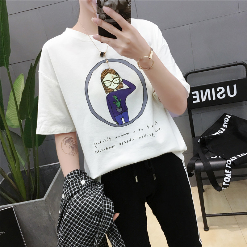 Ïļ¾°×É«¶ÌÐätÐôÅ®×°¿íËɺ«°æÑ§Éú°Ù´î°ëÐäÉÏÒ·þ´ºÏÄ×°2018пî