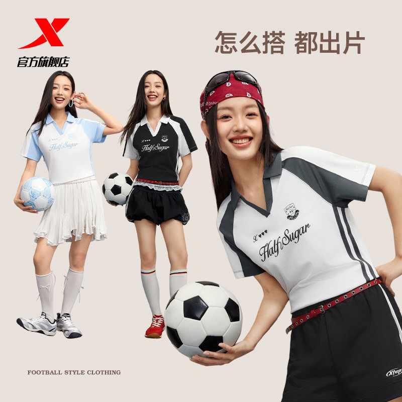 特步女款透气羽毛球POLO衫夏季