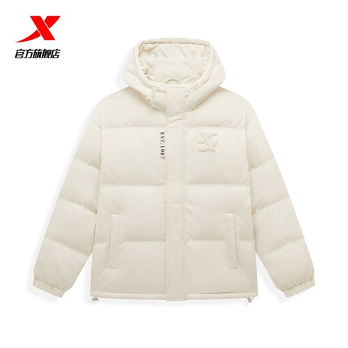 特步男加厚保暖防风连帽羽绒服