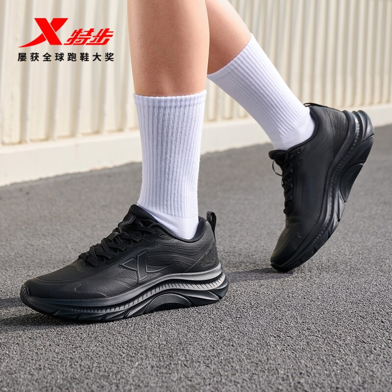 特步跑步鞋女鞋黑色运动鞋夏季新款舒适休闲鞋轻便网面减震跑鞋子