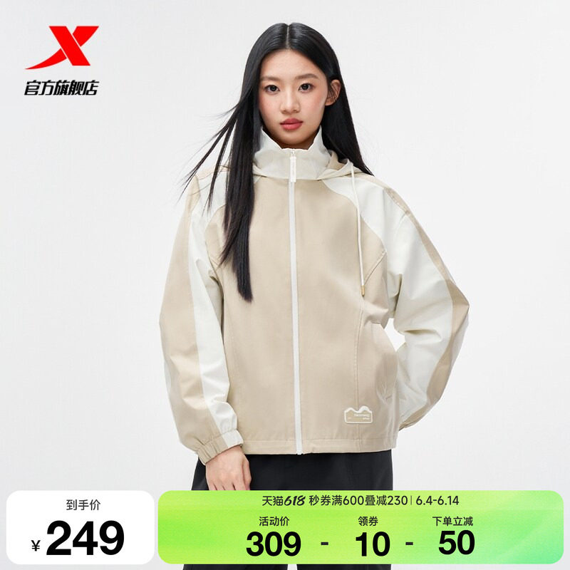 特步保暖风衣女2025年冬季新款女装运动上衣防风外套975428160195