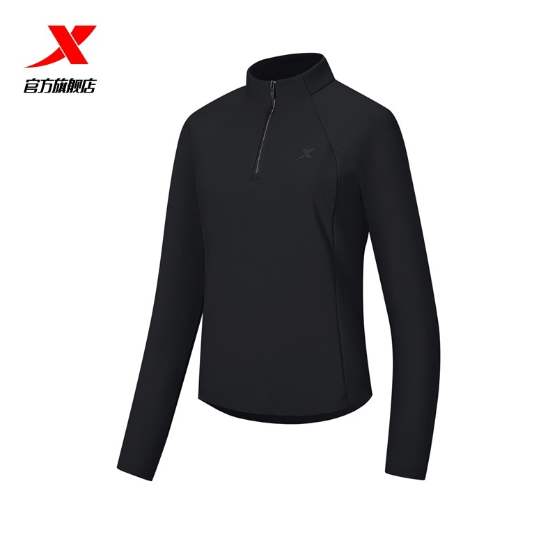 特步运动半拉链长袖T恤女款2026春季新款针织套头衫974128030011