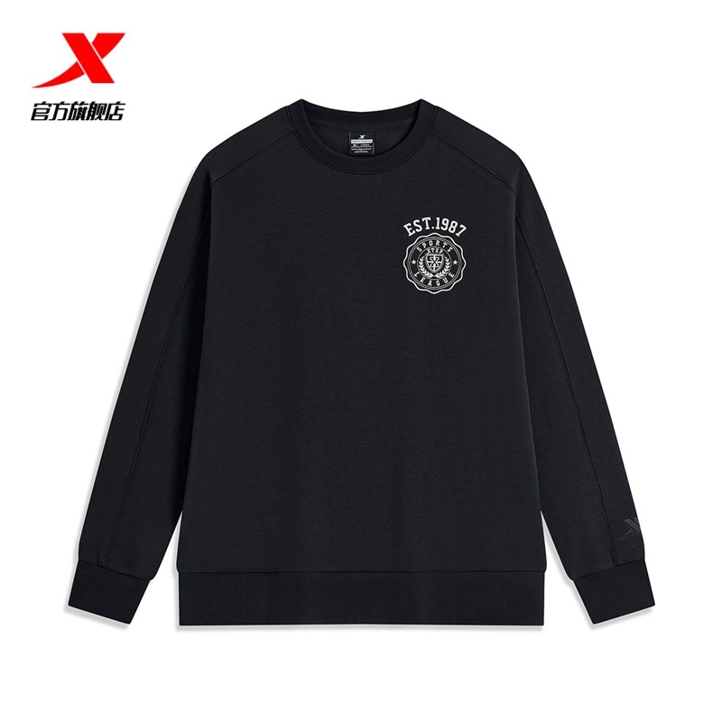 特步套头卫衣男女同款2024秋冬新款休闲圆领运动潮流刺绣情侣卫衣