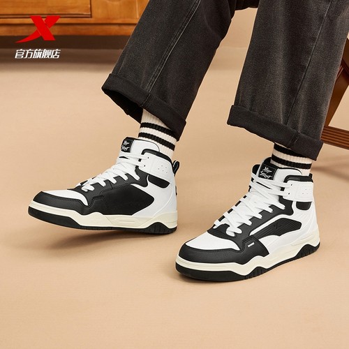 特步皓白加绒保暖增高板鞋