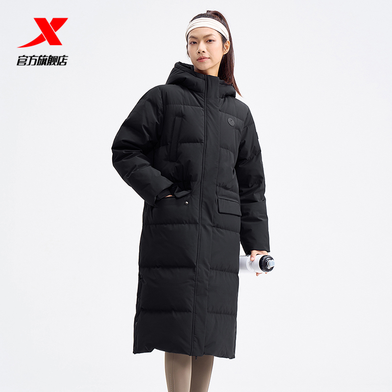 特步中长羽绒服女款秋冬季新款加绒加厚保暖防风外套976428640134