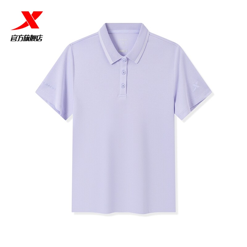 特步POLO衫女士2025年新款夏季透气训练短袖运动上衣975228020251