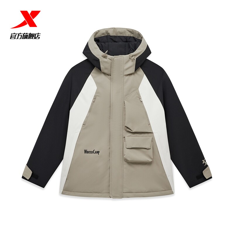 特步保暖棉服男装2024冬季新款加厚连帽外套运动棉衣976429180479