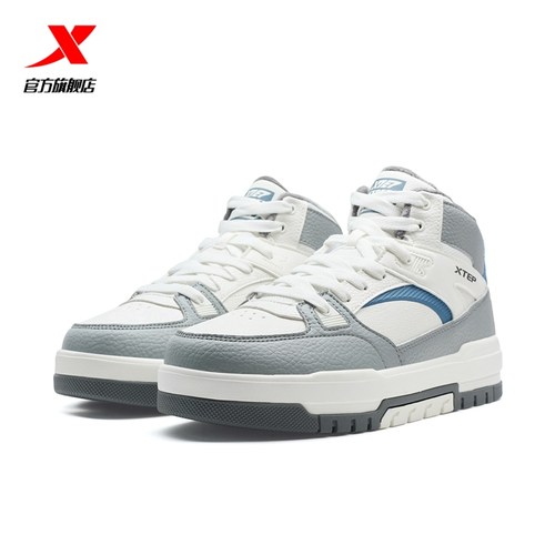 特步加绒板鞋男2025冬季新款皮面保暖鞋子加厚大棉鞋975419370009