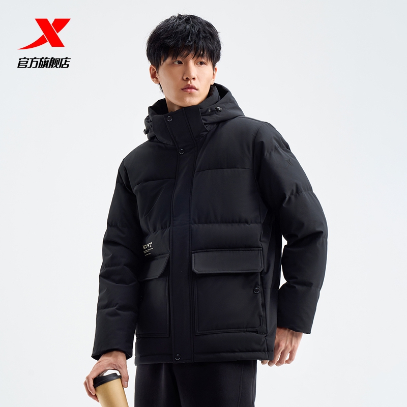 特步未来构想羽绒服男款秋冬季新款官方运动上衣加绒加厚保暖外套