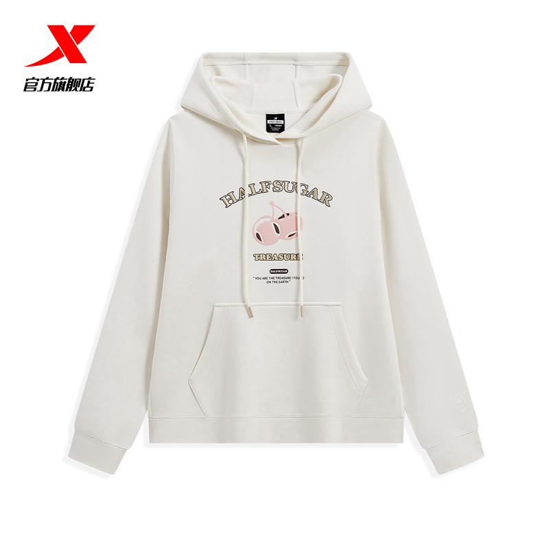 特步连帽卫衣女2024春季新款宽松休闲套头衫运动上衣976128930013