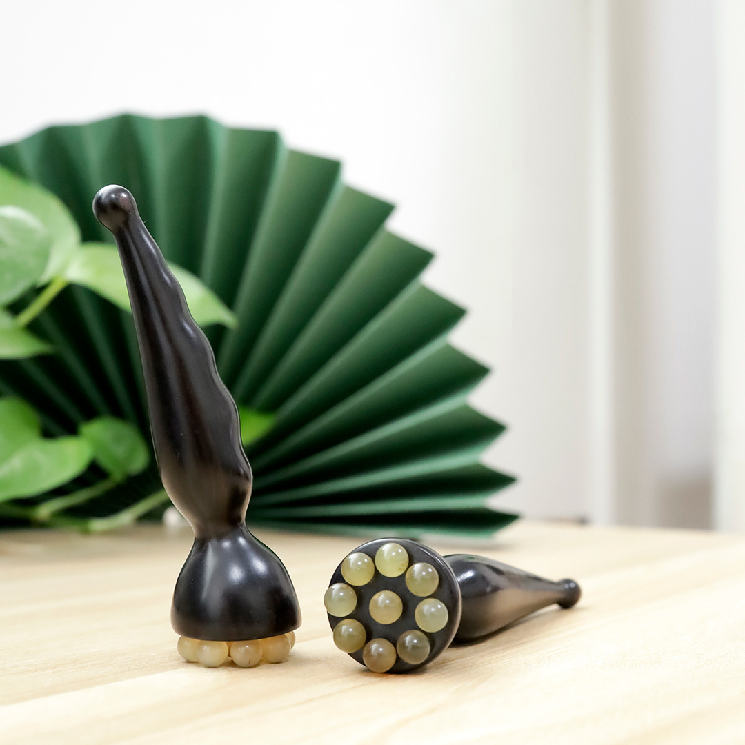 紫光檀木九珠羊角大莲蓬按摩棒眼部按摩器面部按摩棒拨筋经络疏通