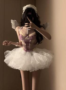 温柔浪漫紫色性感气质网纱蕾丝拼接吊带多层蓬蓬裙半身裙甜美套装