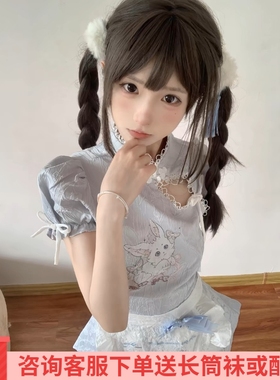 新中式复古小清新纯欲少女国风改良旗袍连衣裙蕾丝短裙围裙套装