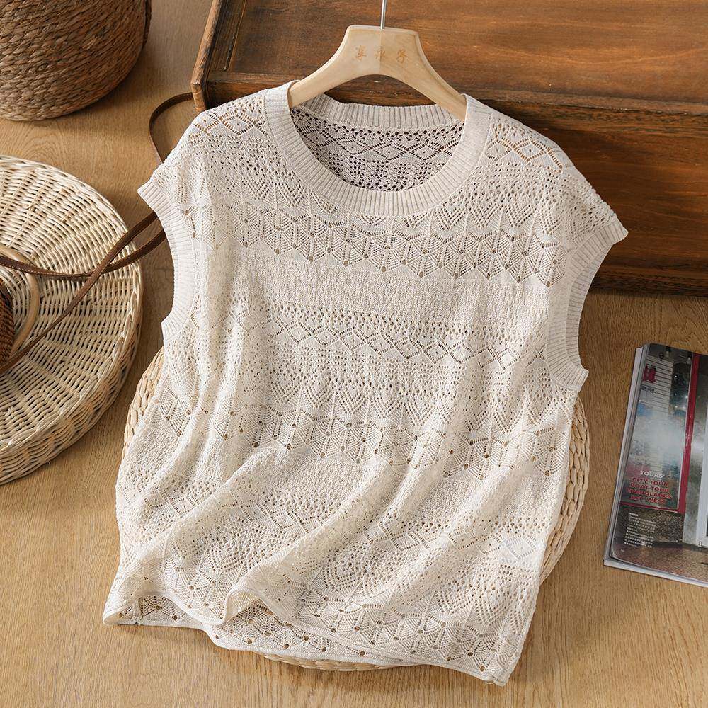 享永子【自带凉意】95%汉麻短袖套头针织衫镂空文艺覆古宽松夏季