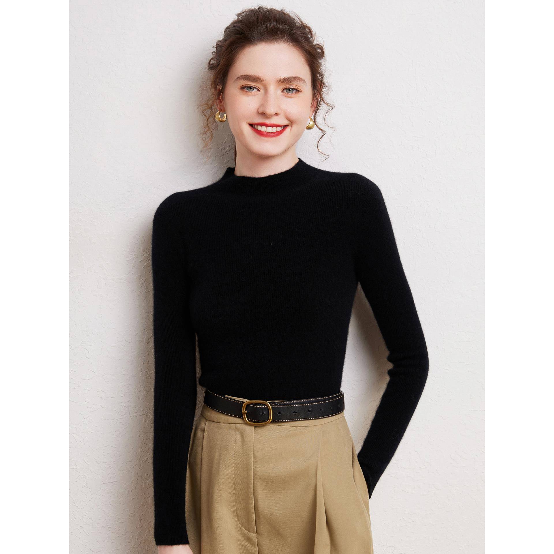 经典永不过时 100%山羊绒衫女半高领打底衫修身显瘦百搭毛衣内搭