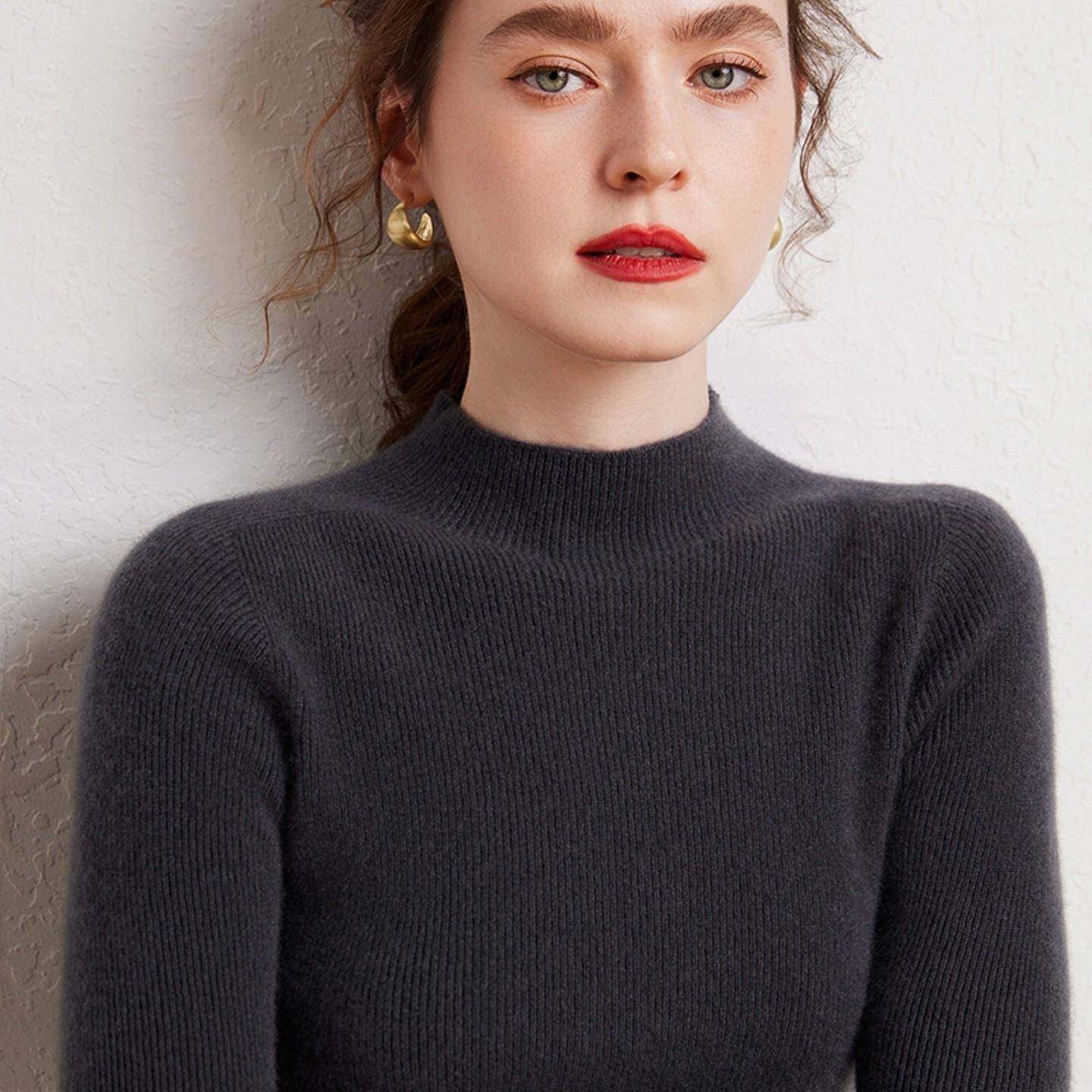 2025秋冬新款100%纯山羊绒衫女半高领修紧身抽条套头毛衣打底针织,女装/女士精品,羊绒衫,淘宝优惠券,粉丝福利购,淘宝优惠卷