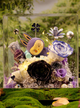 泡泡玛特拉布布永生花礼盒labubu玫瑰花束摆件情人节生日礼物女生