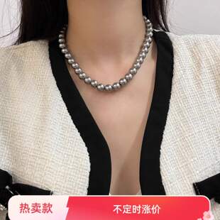 925纯银灰色珍珠项链女ins法式轻奢复古时髦可叠戴锁骨链热卖饰品