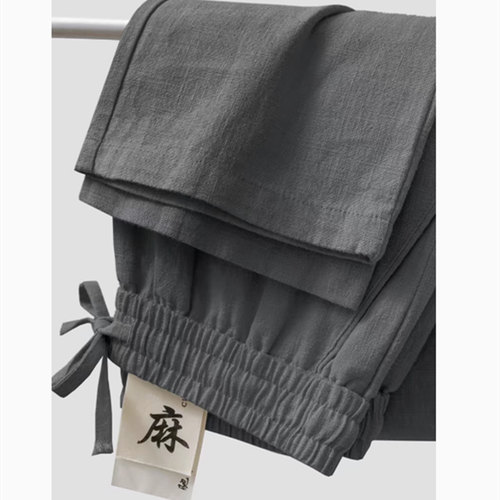 高端仿棉麻裤炭灰色棉麻裤子宽松直筒裤夏薄款长裤男士垂感休闲裤