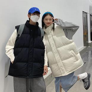 棉马甲男冬季纯色ins潮流港风立领情侣棉衣宽松潮牌保暖坎肩背心