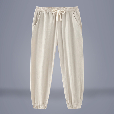 亚麻休闲裤男2025新款夏季纯棉白色裤子青少年薄款束脚棉麻运动裤