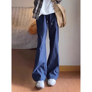 藏青色微喇防水速干冲锋裤子男cleanfit美式斜切休闲裤显瘦工装裤