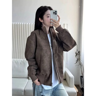 美式复古立领飞行员夹克男秋季高级感痞帅硬汉皮衣外套情侣棒球服