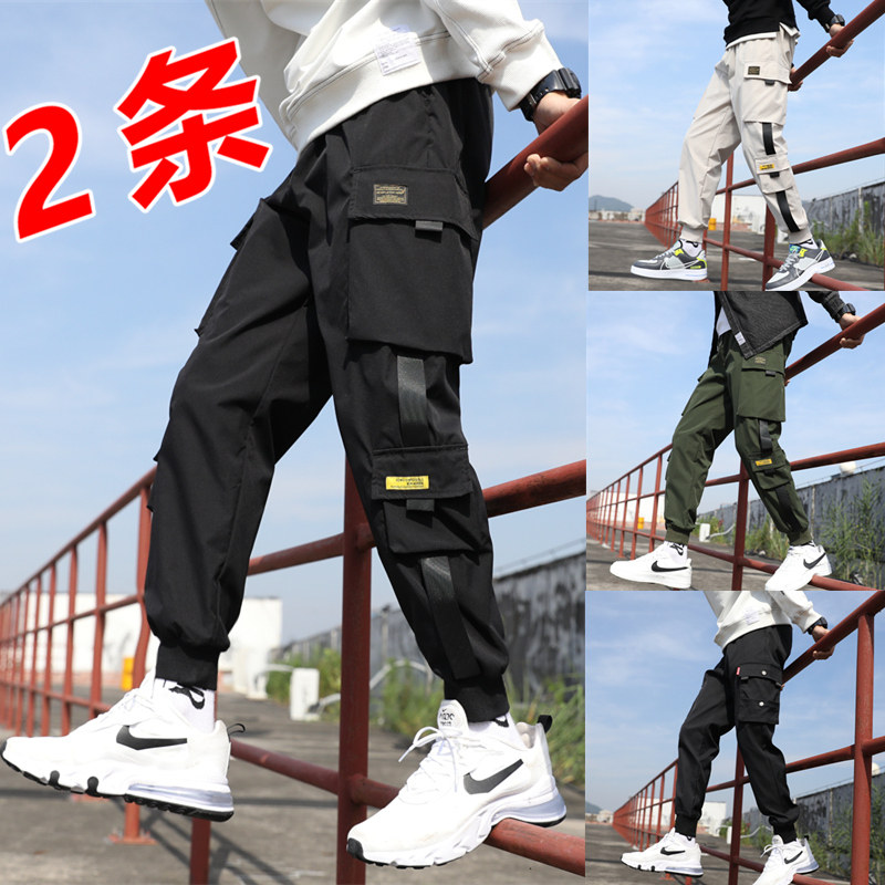 秋冬季男士马丁靴的裤子搭配潮牌束脚裤痞帅加绒潮流伞兵裤工装裤