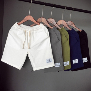 纯色亚麻短裤 棉麻五分裤 男加肥大码 休闲宽松热裤 胖子潮牌中裤 夏季