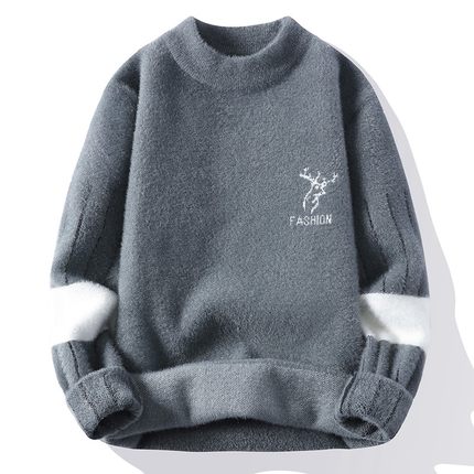 青少年毛衣男士秋冬季加绒加厚内搭打底衫初中高中学生保暖上衣服