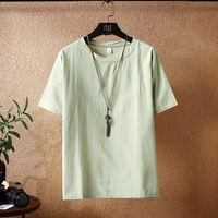 White cotton and linen T-shirt, men's summer heavyweight American linen short-sleeved 2023 new trendy brand, large size quick-drying three-quarter sleeve thumbnail 8