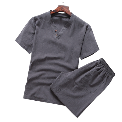 夏季中国风亚麻套装汉服禅服古装