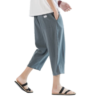 夏季亚麻七分裤男士薄款冰丝棉麻7分青少年初中生短裤子宽松休闲6