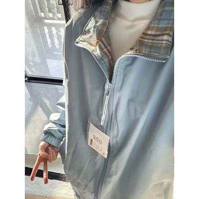 fitcheck格子拼接夹克男款春季立领无帽冲锋衣美式高街棒球服外套