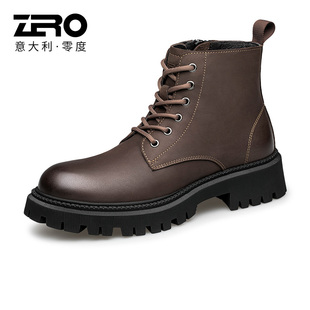 真皮高帮靴子保暖工装 ZRO零度马丁靴男加绒冬季 新款 男士 靴潮