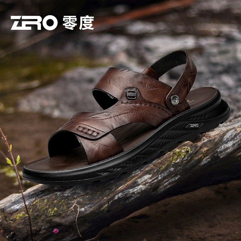 ZRO零度沙滩鞋男2025夏季新款时尚真皮户外两穿拖鞋男士休闲凉鞋
