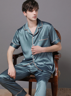 冰丝睡衣男士夏季薄款短袖长裤高级感家居服大码真丝绸两件套装sy
