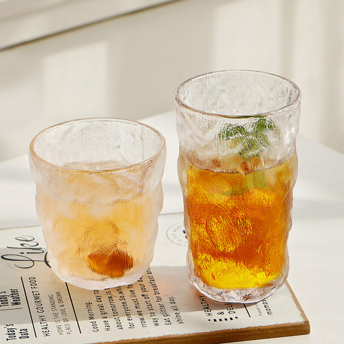 包邮 创意玻璃杯ins高颜值杯子家用牛奶杯树纹冰川杯咖啡啤酒杯子