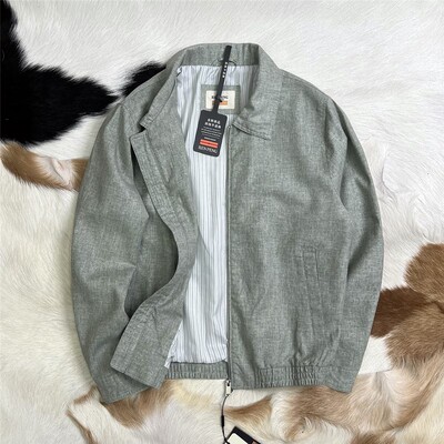 大厂货源 22.7亚麻% 商务面料质感老钱男士翻领高端夹克外套 6907