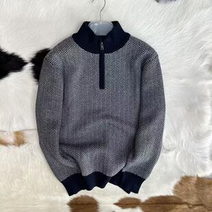 秋冬加厚立领套头针织花纹毛衣 70%棉 外贸单 30%羊毛 厚重扎实