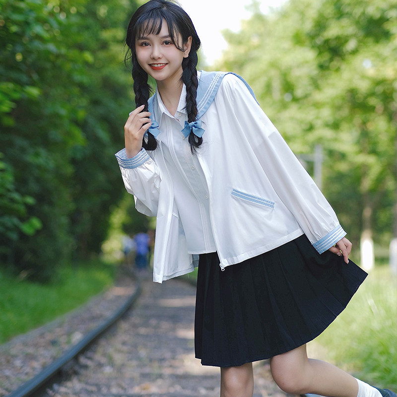 星茉学园海奈川夏季水手服防晒jk风女学生清凉宽松上衣水手领外套