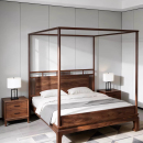 宋氏美学架子床北美黑胡桃全实木双人床拔步床主卧新中式 别墅家具