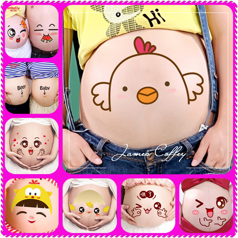 孕妇拍大肚皮照孕妇照贴纸影楼孕妇写真肚皮贴纸肚子贴画可爱表情