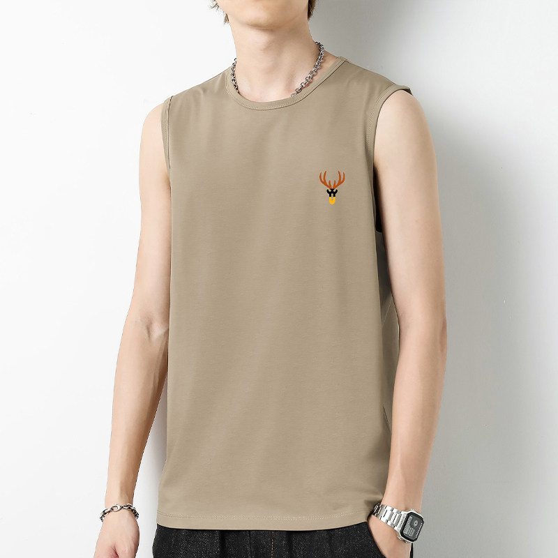 莫代尔棉背心男士运动跨栏健身夏季薄款冰丝速干坎肩鹿头无袖t恤