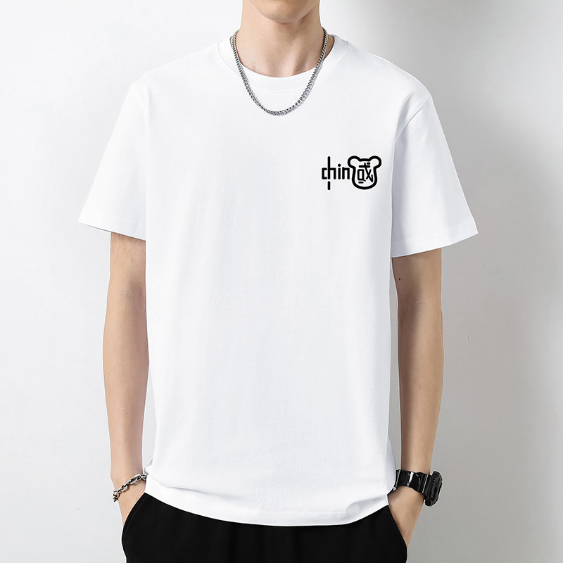 重磅纯棉t恤男短袖中国潮流宽松白色体恤液氨长绒棉全棉夏季半袖