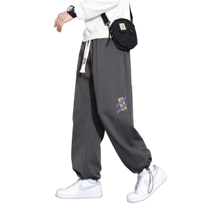 运动裤男秋冬季保暖加绒加厚针织休闲裤子宽松青少年胖子加肥加大